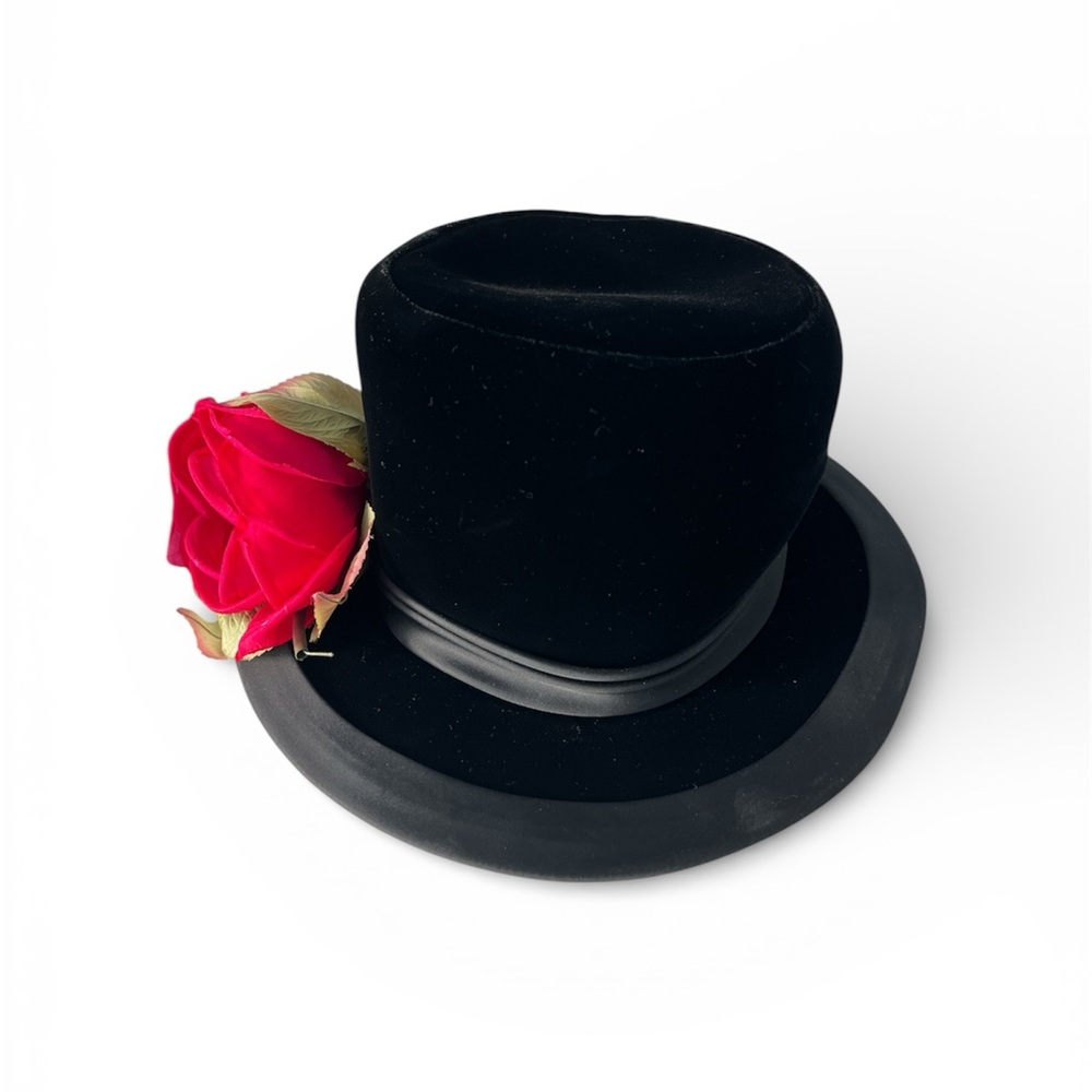 Vintage Velvet & Rose Black Top Hat by Winkelman’s - Like New